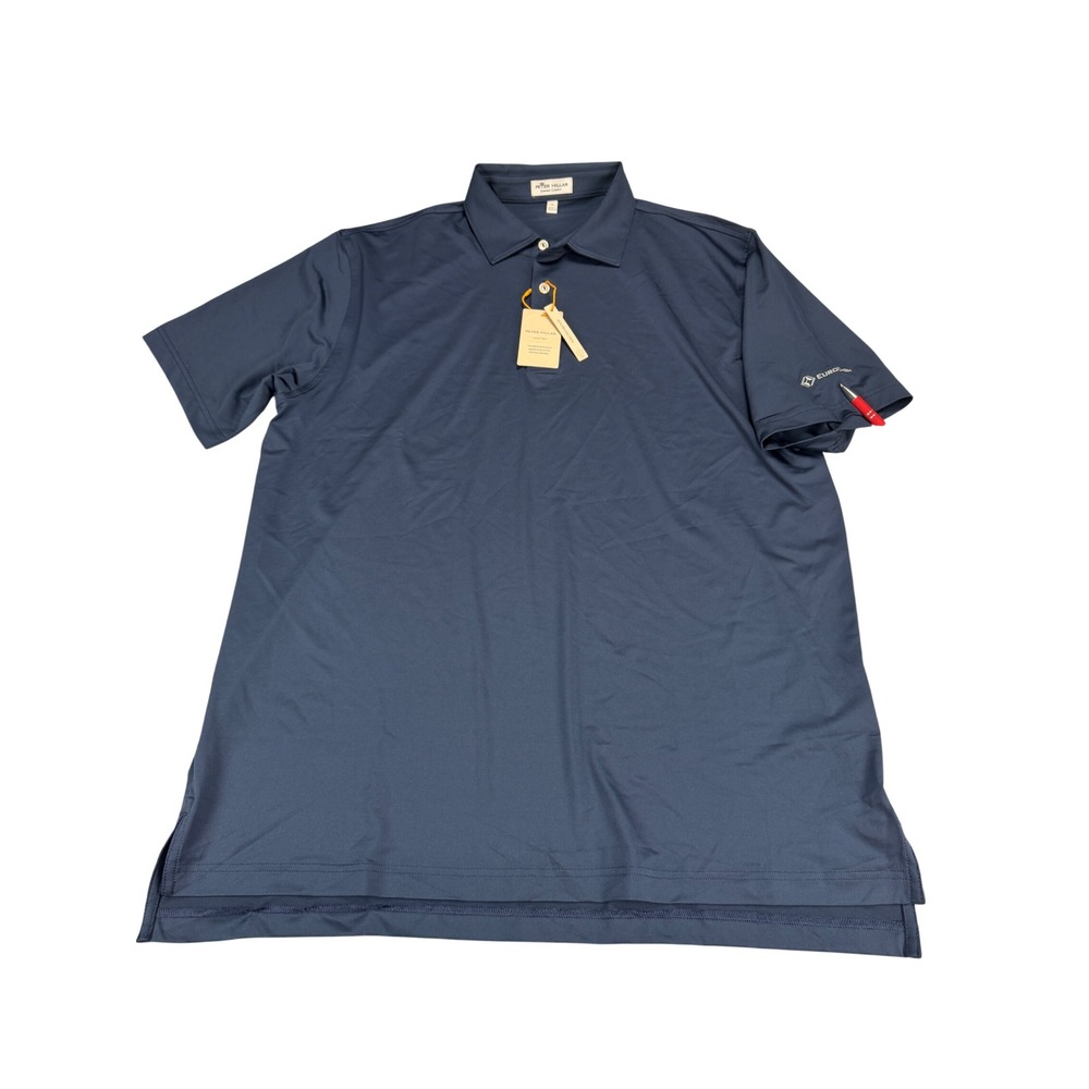 Peter Millar Crown Sport Summer Comfort Polo Shirt Navy Blue Large WITH LOGO $94